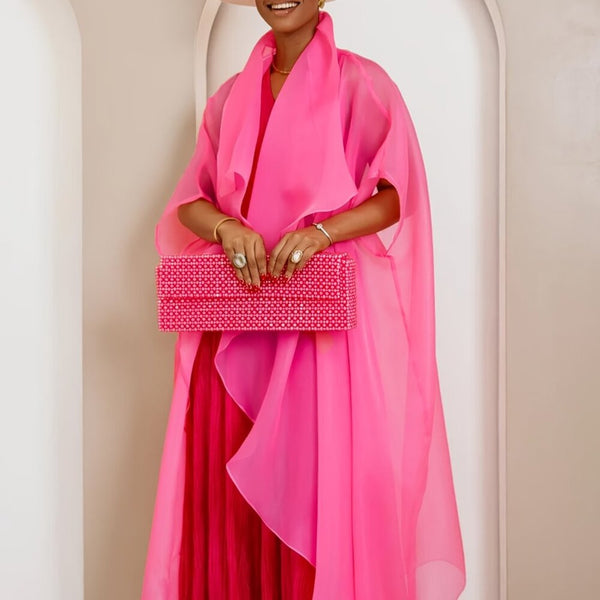 Hot Pink Sheer Draped Coat | Flowing Organza Statement Duster