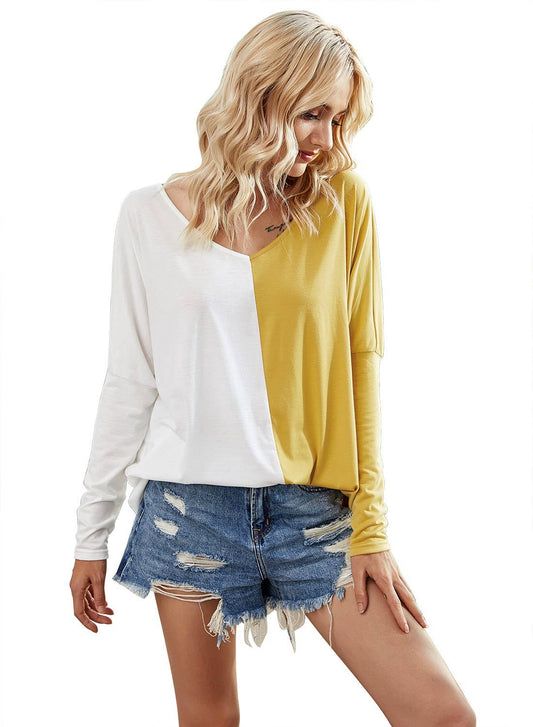 V Neck Color Block Drop Shoulder Shirt