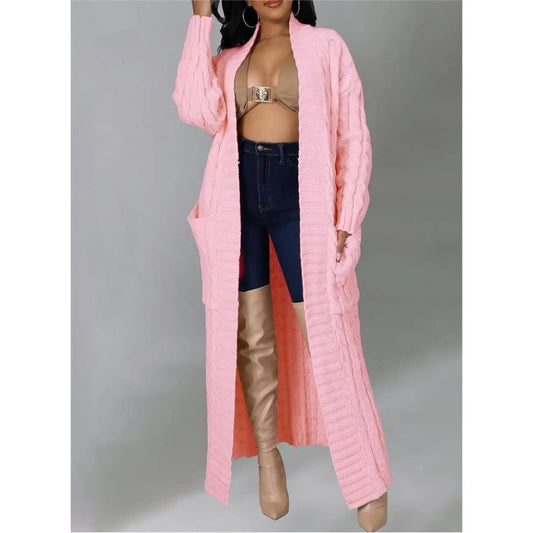 Light Pink Long Coat Knit Cardigan