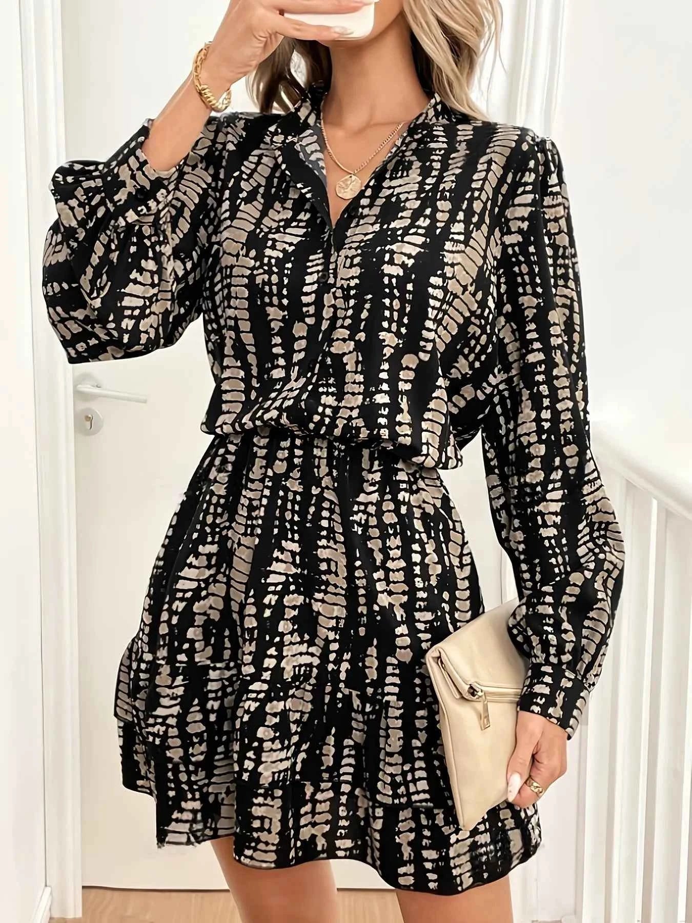 Tie-Dye Print Long Sleeve Mini Dress