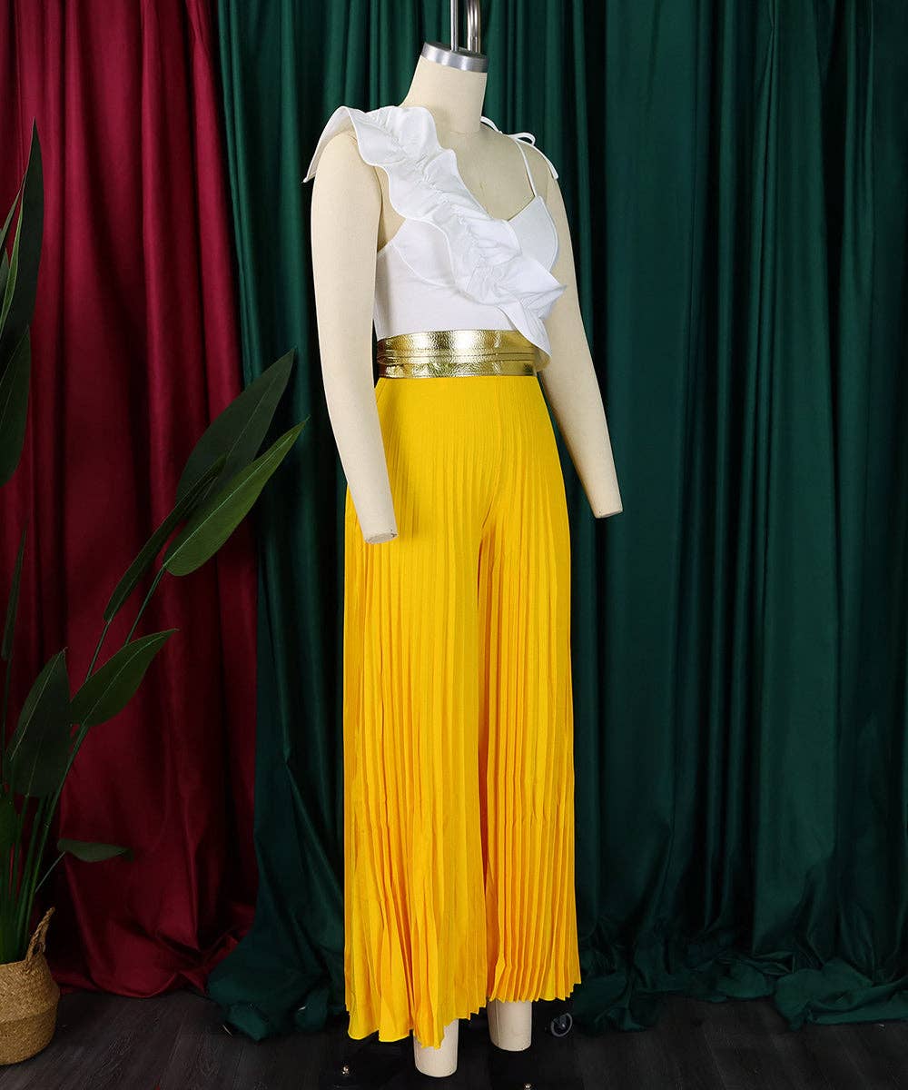 Ruffle Sleeveless Top & Wide-Leg Trouser Set
