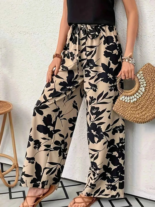 Printed Wide Leg Casual Pants
