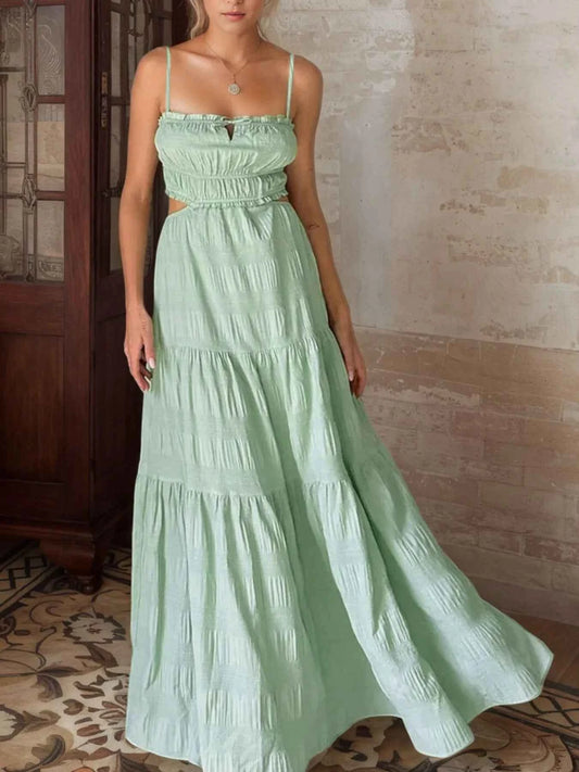 Smocked Cutout Maxi Dress with Tiered Ruffle