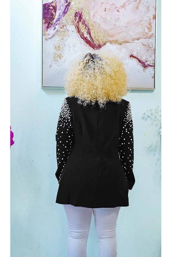 Beaded Lapel Long Sleeve Blazer