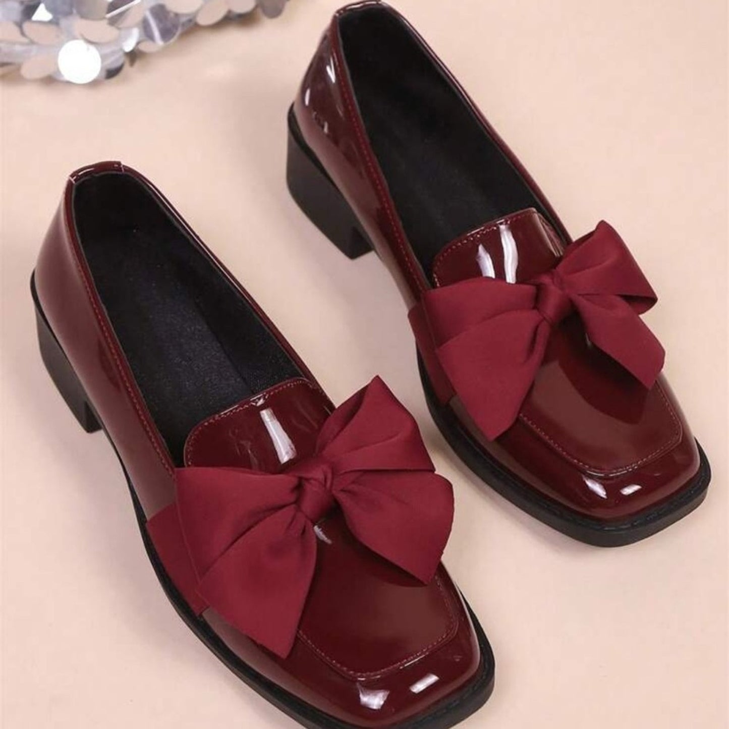 Elegant Burgundy Loafers with Bow