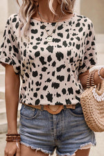 Load image into Gallery viewer, Khaki Leopard Batwing Sleeve Twist Backless T-Shirt
