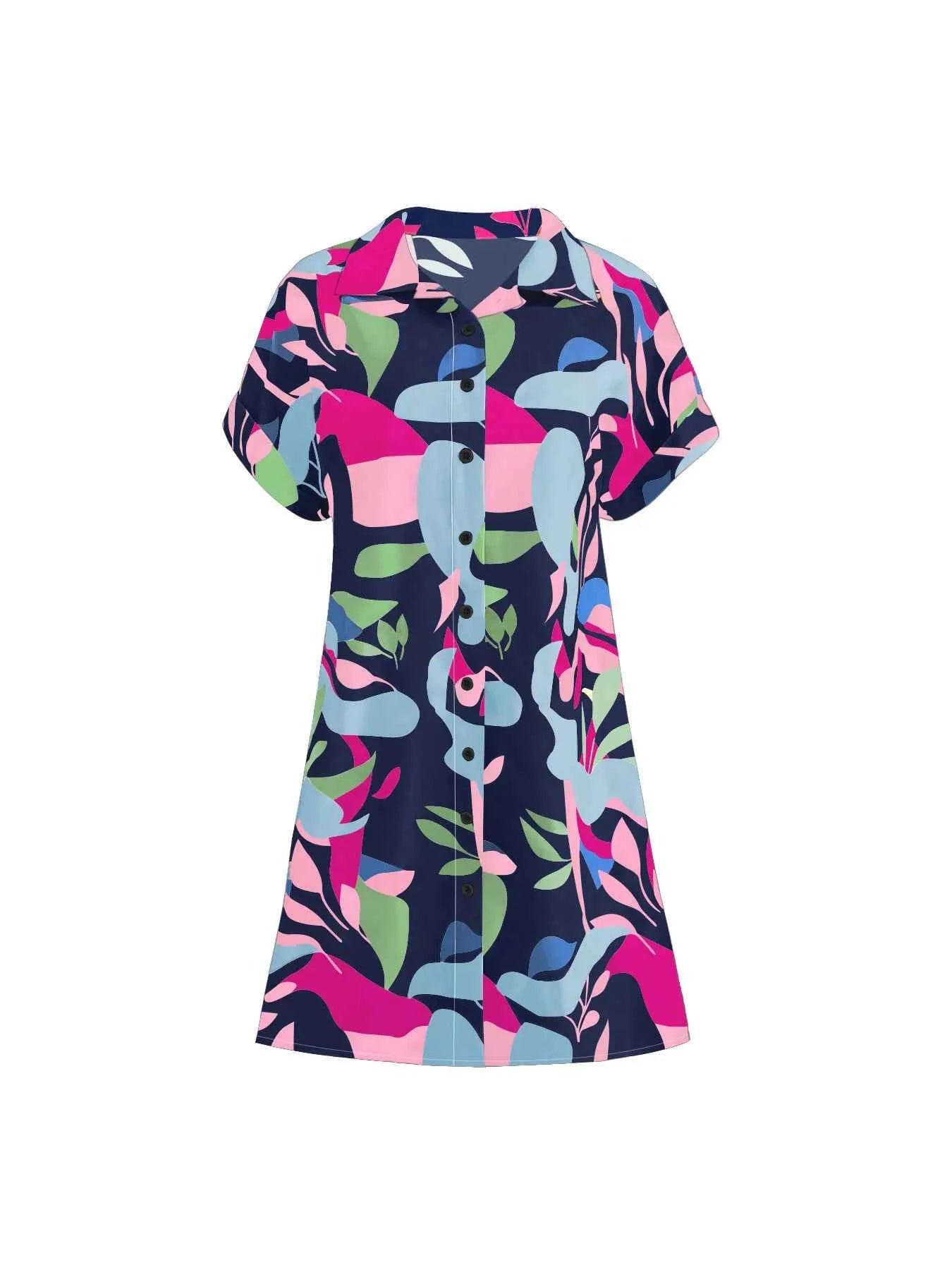 Printed Button Down Short Sleeve Dress