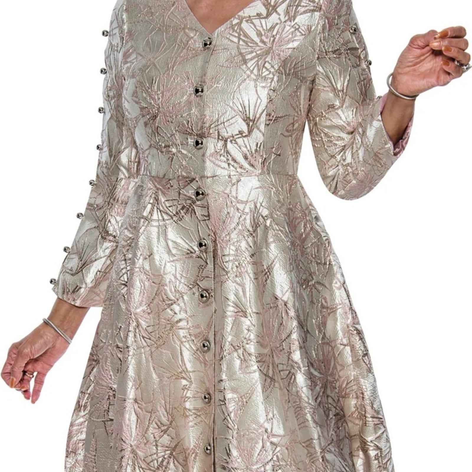 Dorinda Clark Cole Pink and Silver A-Line Long Sleeve Wedding Guest Dress