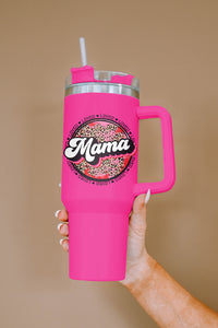 Rose 40oz Mama Leopard Print Stainless Steel Customizable Insulate Tumbler Mug With Handle