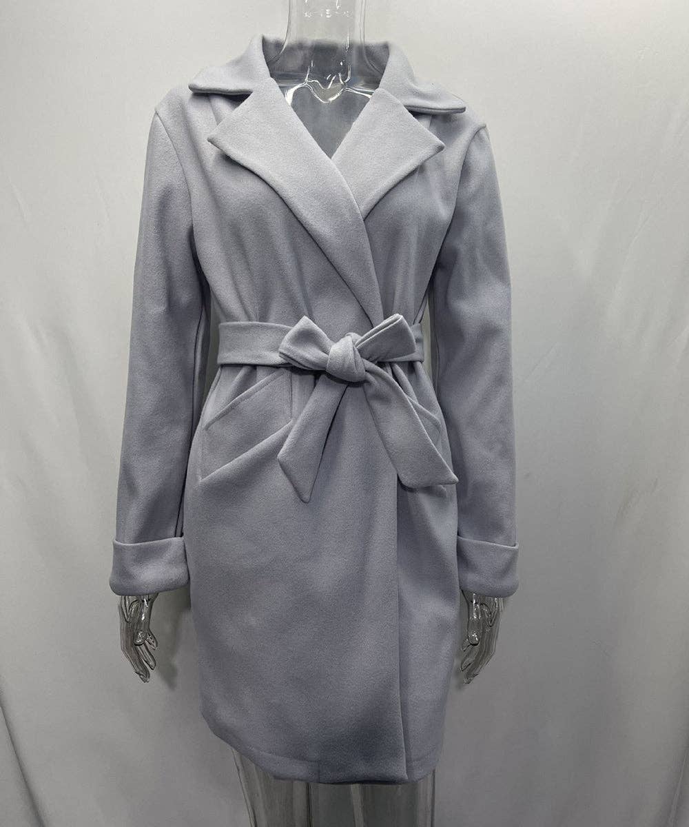 Chic Lace-Up Tailored Wool Jacket with Long Sleeves