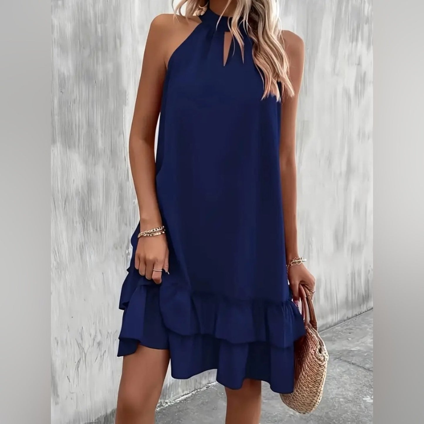 Elegant Navy Blue Sleeveless Dress