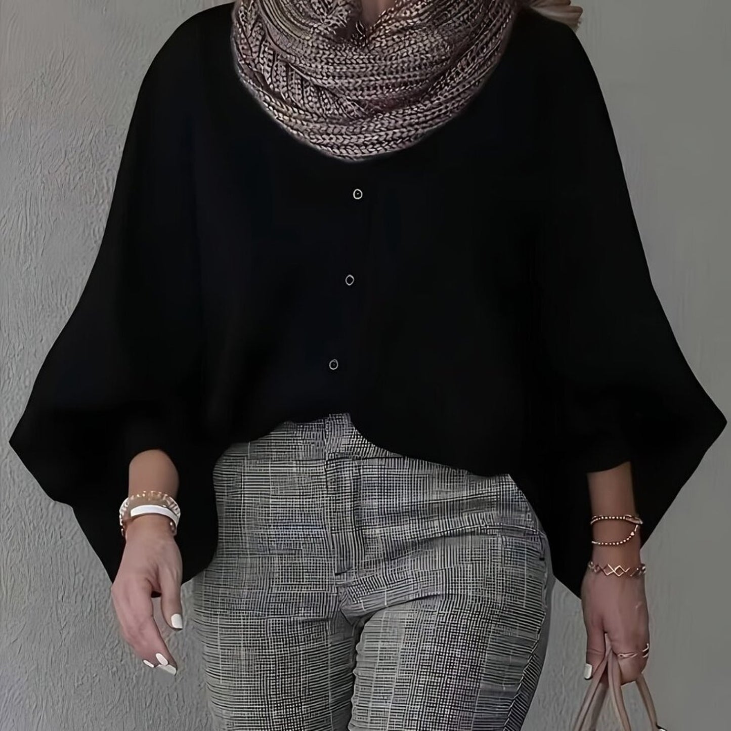 Plus Size Black Oversized Button Down Shirt | Lantern Sleeve Elegant Blouse Top