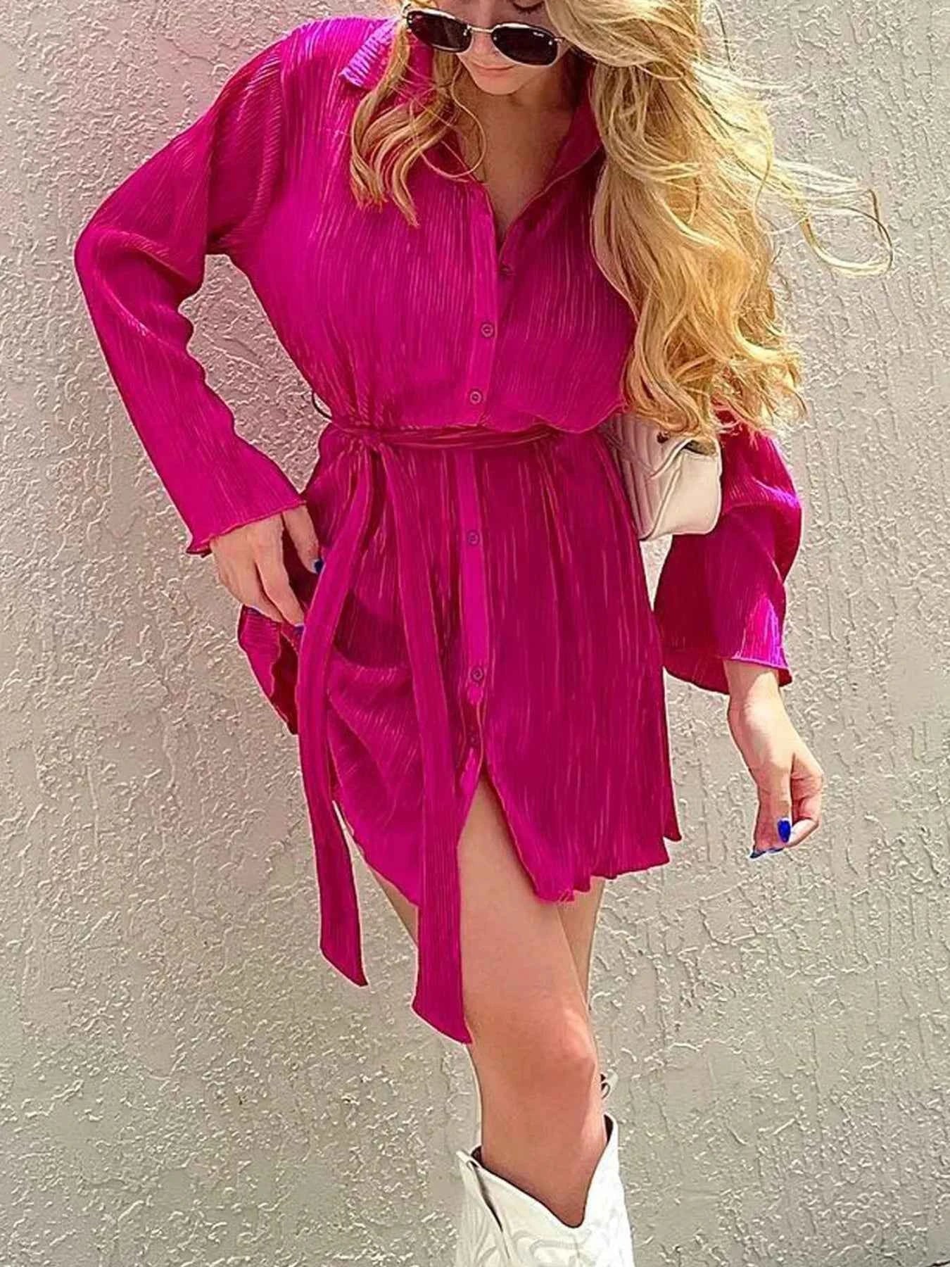 Printed Long Sleeve Mini Dress
