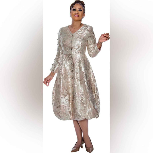 Dorinda Clark Cole Pink and Silver A-Line Long Sleeve Wedding Guest Dress