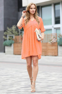 Swiss Dot Babydoll V Neck Dress