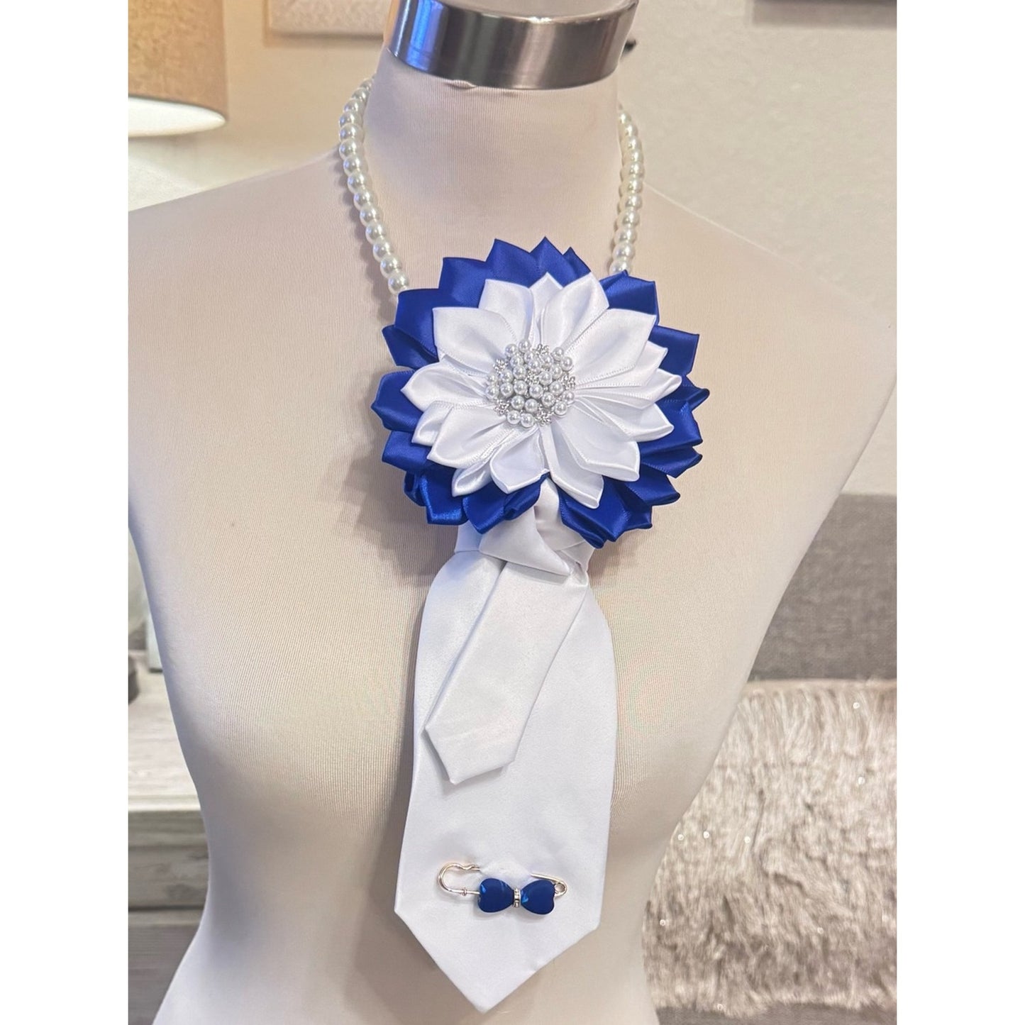 Grace in Blue & White Floral Necktie Necklace | Sisterhood Statement Piece