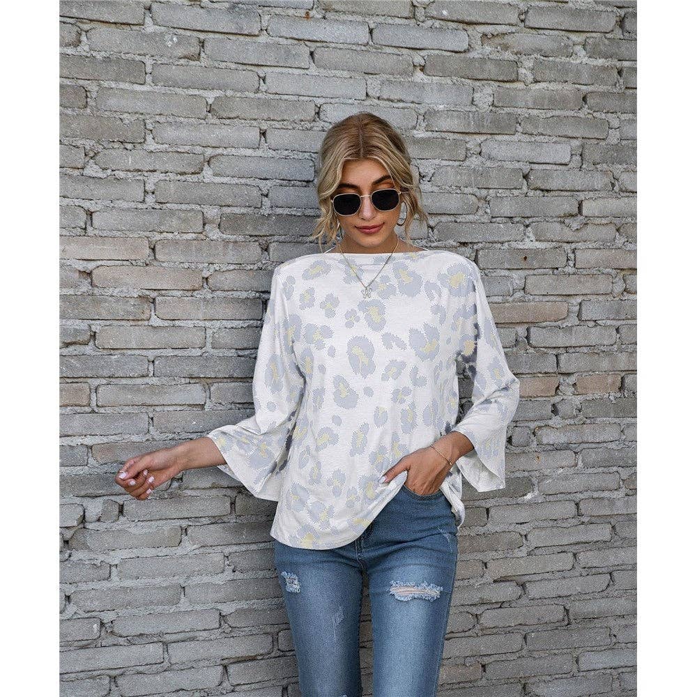 Casual Leopard Print Puff Sleeve Loose T-Shirt