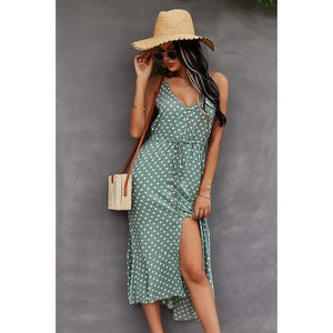 V Neck Polka Dot Sleeveless Dress