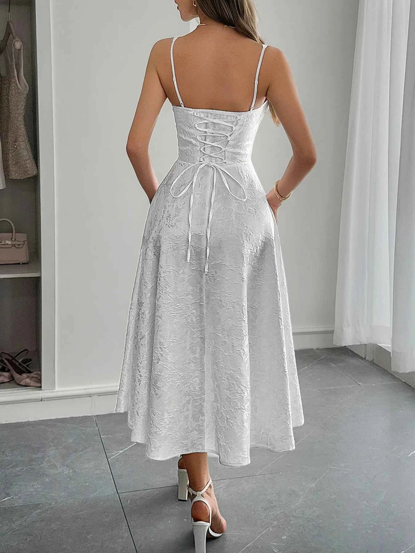 Lace-Up Sleeveless Midi Dress