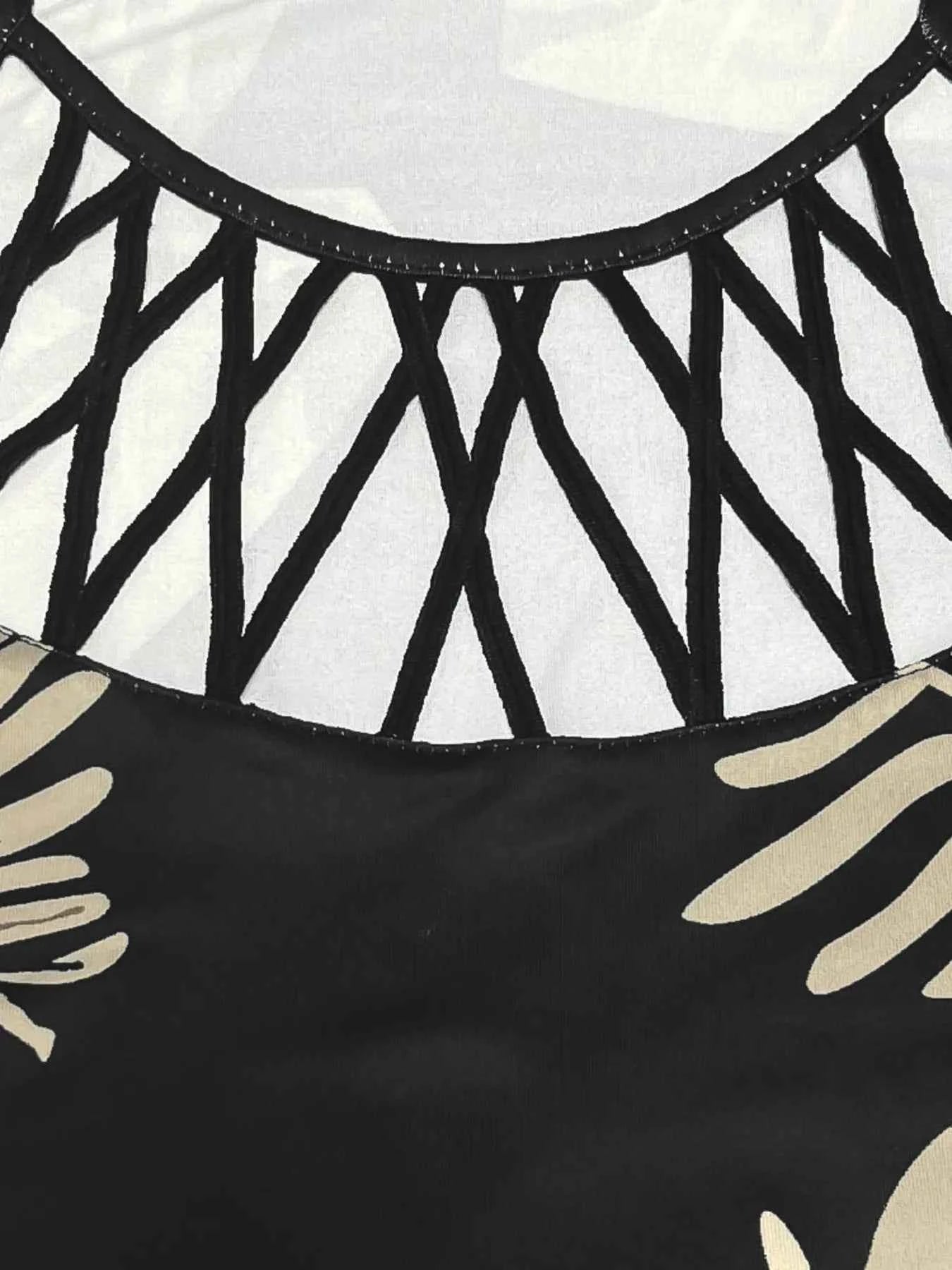 Tropical Leaf Print Halter Neck Mini Dress with Cutout Detail