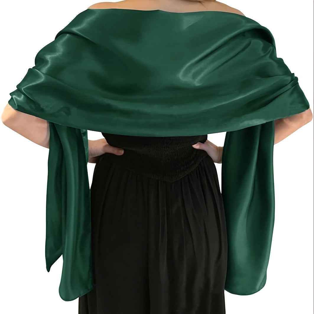 Midnight Gala Satin Evening Wrap Shawl Emerald Green