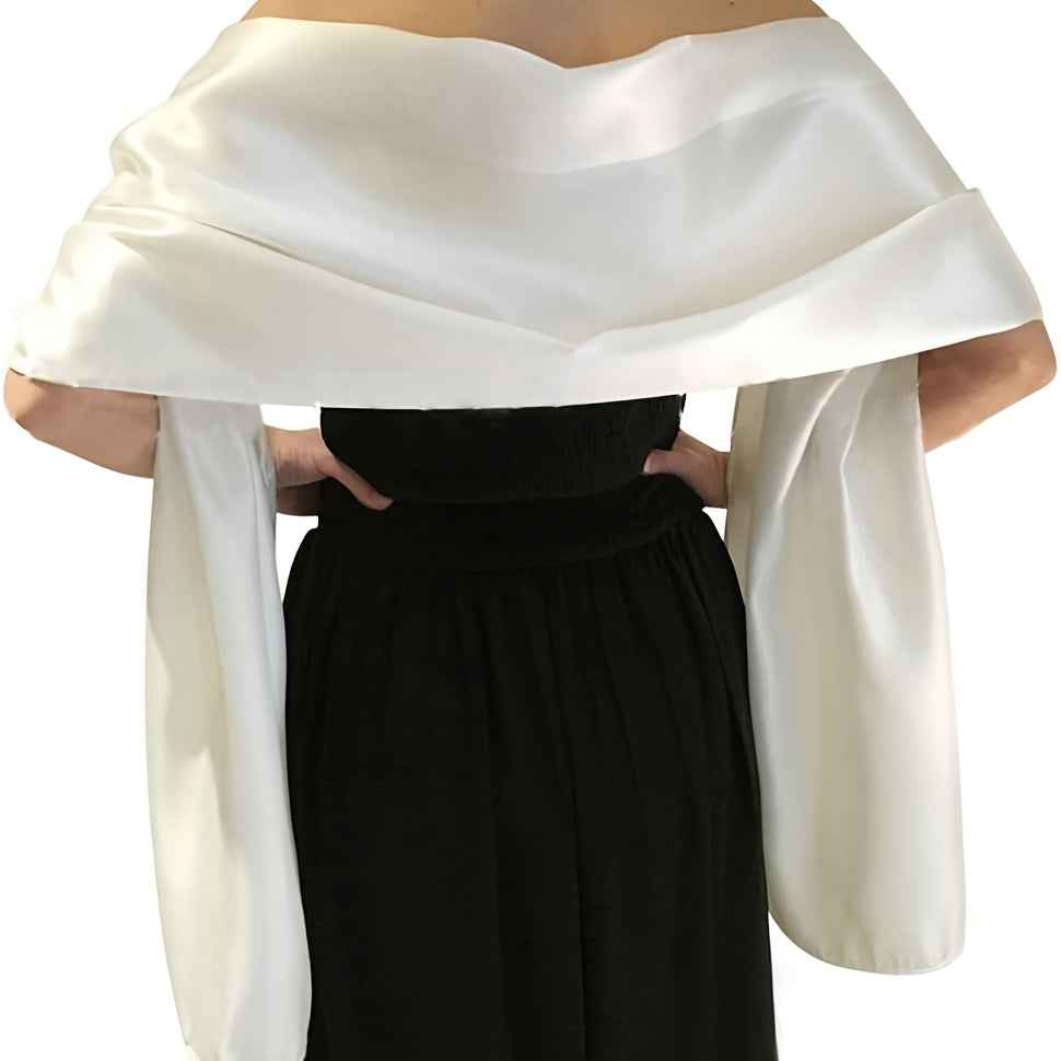 Midnight Gala Satin Evening Wrap Shawl Ivory