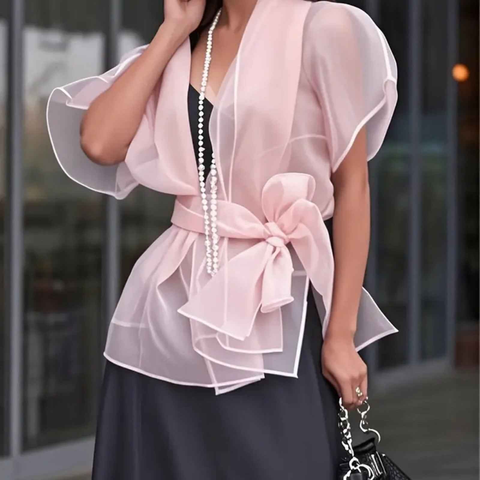 Elegant Pink Sheer Tunic Top