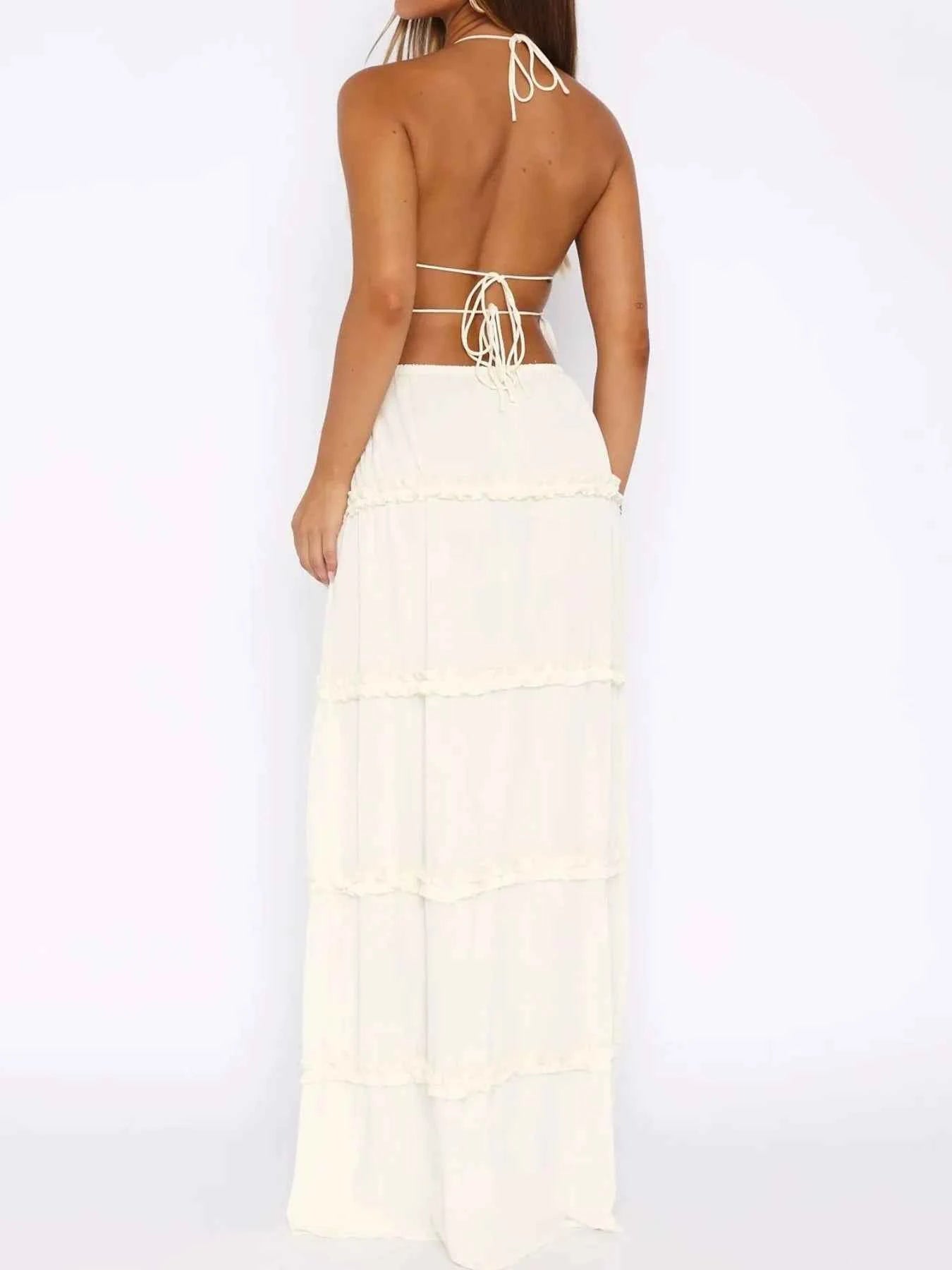 Halter Crop Backless Top and Maxi Skirt Set