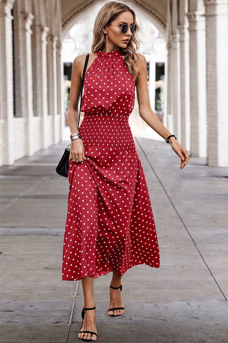 Halter Polka Dot Polka Dot Maxi Dress