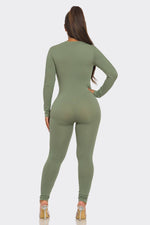 Load image into Gallery viewer, Ribbed Half Zip Long Sleeve Bodycon Jumpsuit
