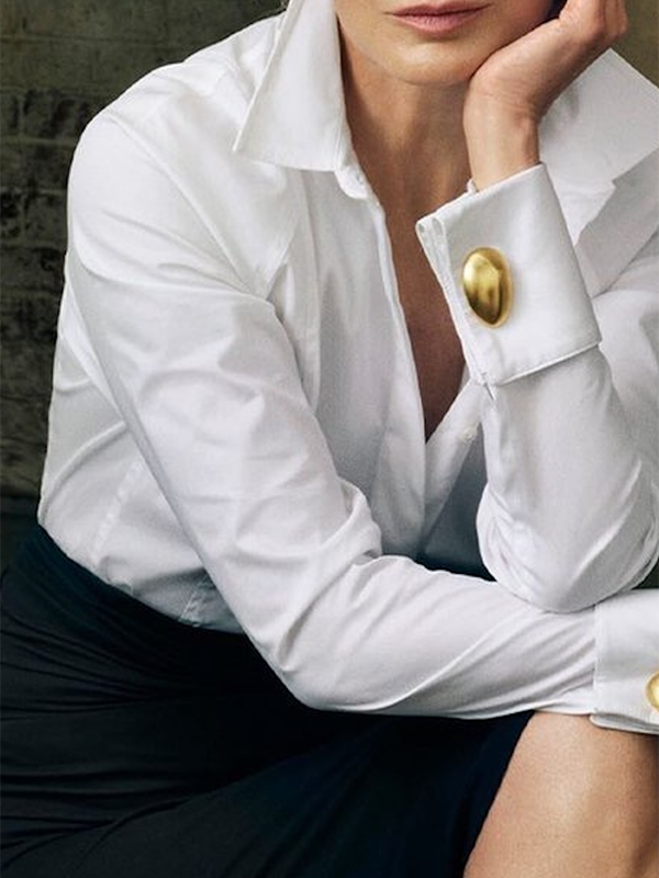 Solid Lapel Button-Down Blouse | Long Sleeve Loose Fit