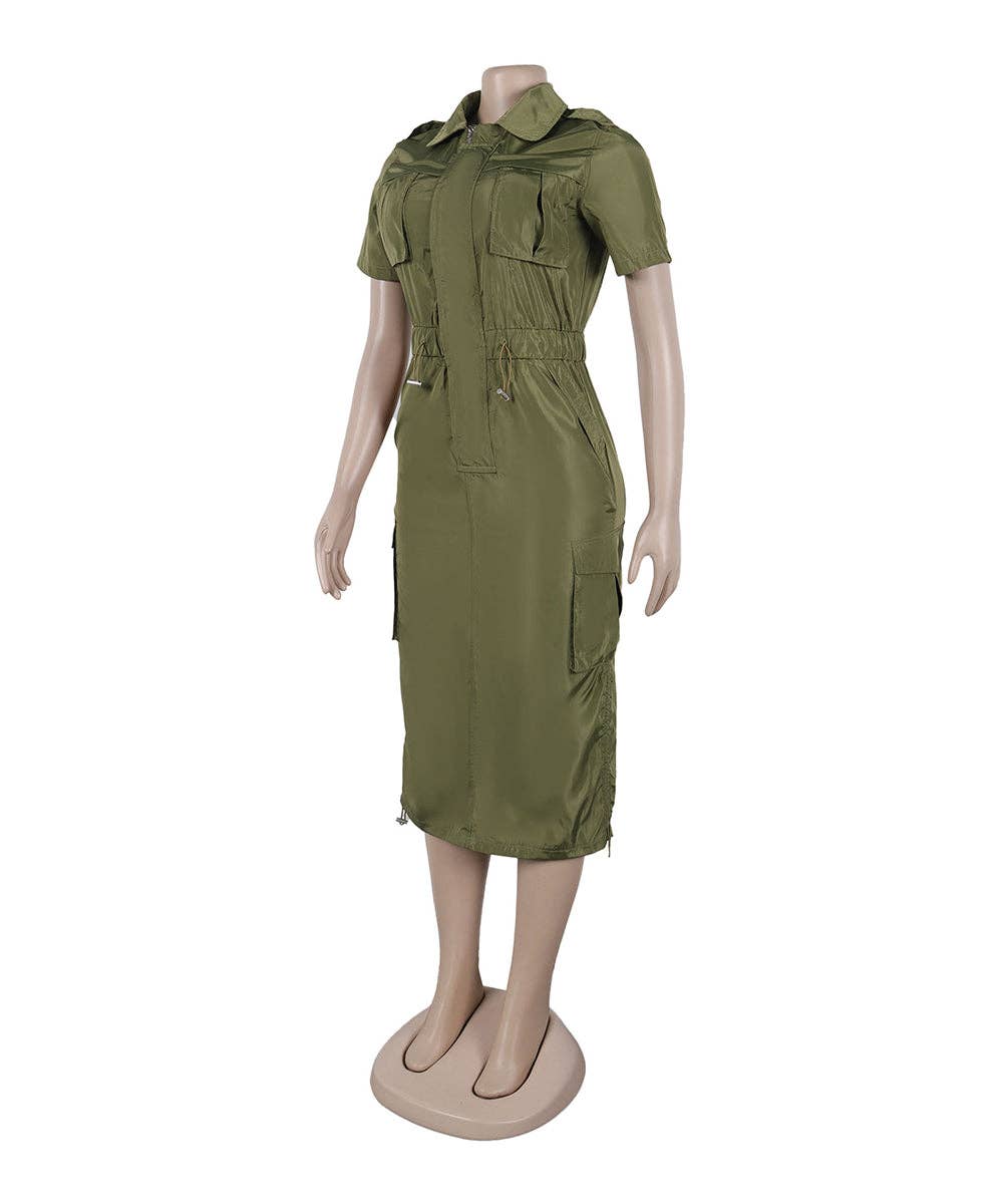 Multi-pocket Cargo Drawstring Pocket Dress for Casual Style