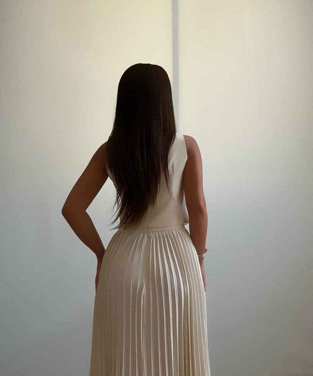Sleeveless Tank Top Two Piece Set With Pleated Sleeves Women