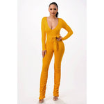 Load image into Gallery viewer, Ruched V-Neck Jumpsuit with Tie Waist
