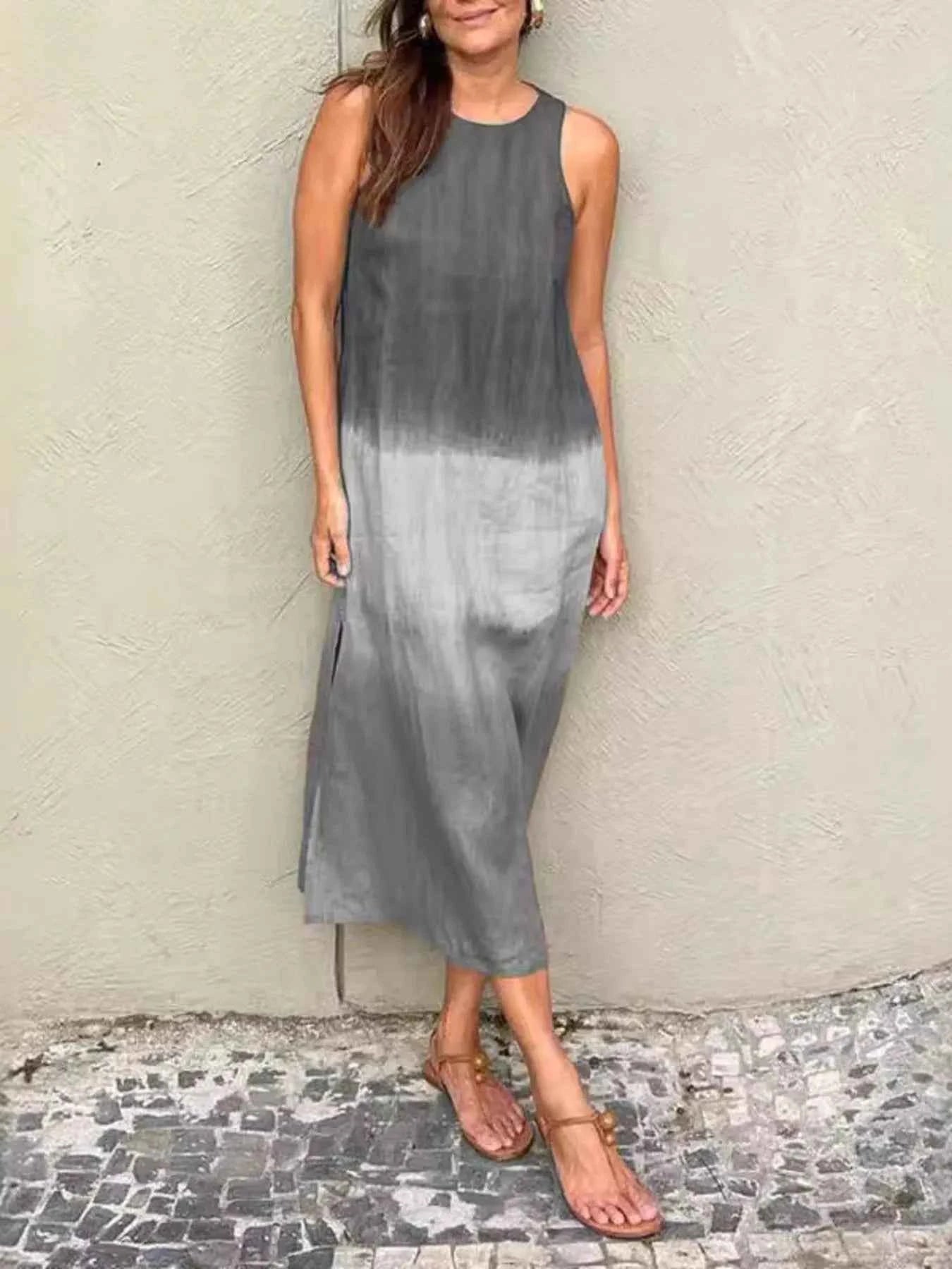 Full Size Sleeveless Gradient Tank Midi Dress Plus Size