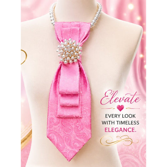 Pink Paisley Necktie Necklace with Pearl Collar & Crystal Pearl Brooch | Women's