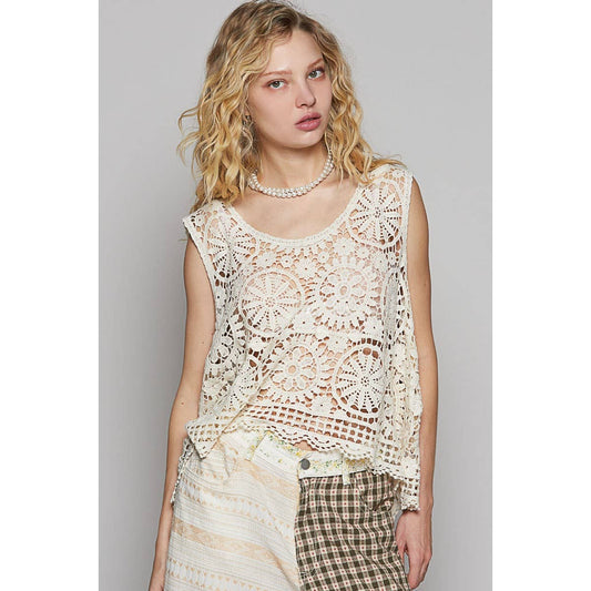Boho Round neck sleeveless crochet top