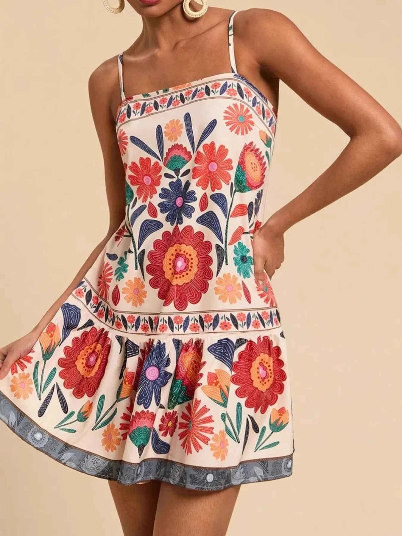 Floral Square Neck Cami Mini Dress
