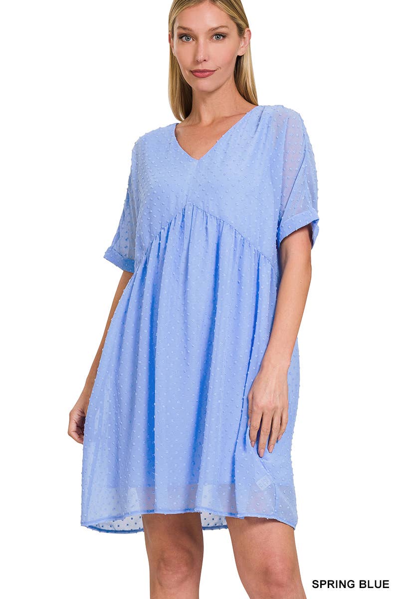 Swiss Dot Babydoll V Neck Dress