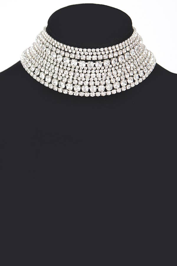 Multi Rhinestone Layered Choker