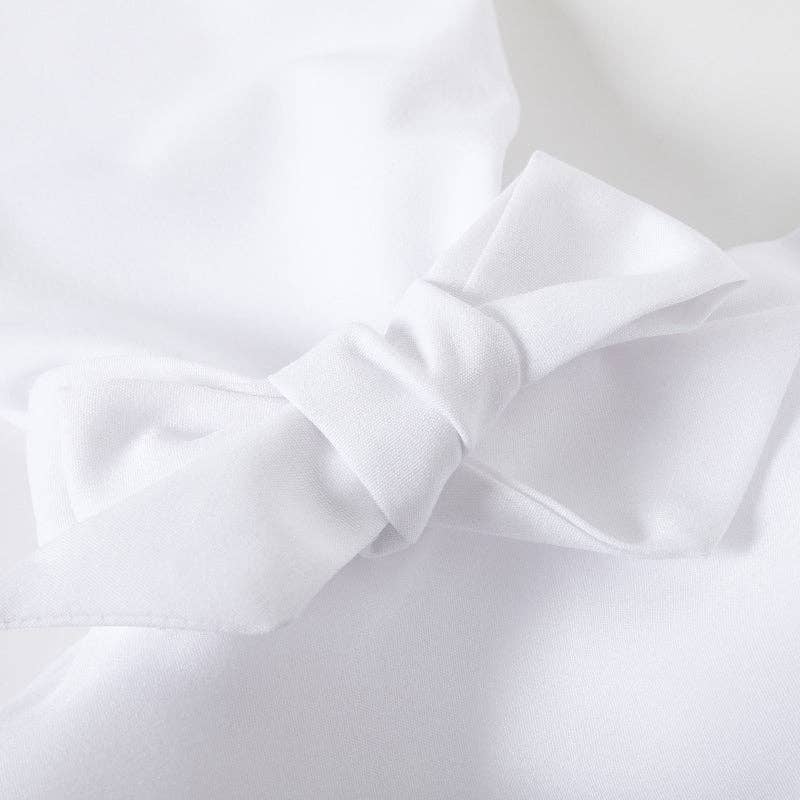 Cotton-Blend Flared Sleeve Bow Falbala Lapel Blouse