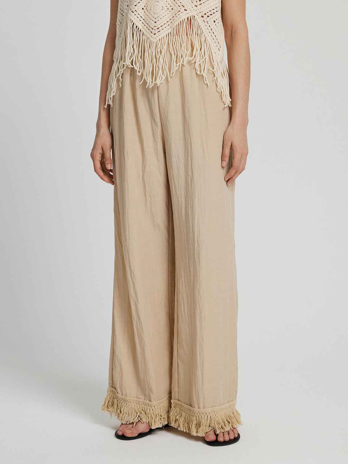 Honey Fringe Hem Wide Leg Long Pants