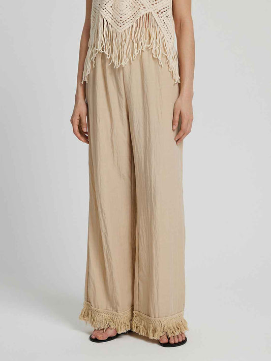 Honey Fringe Hem Wide Leg Long Pants