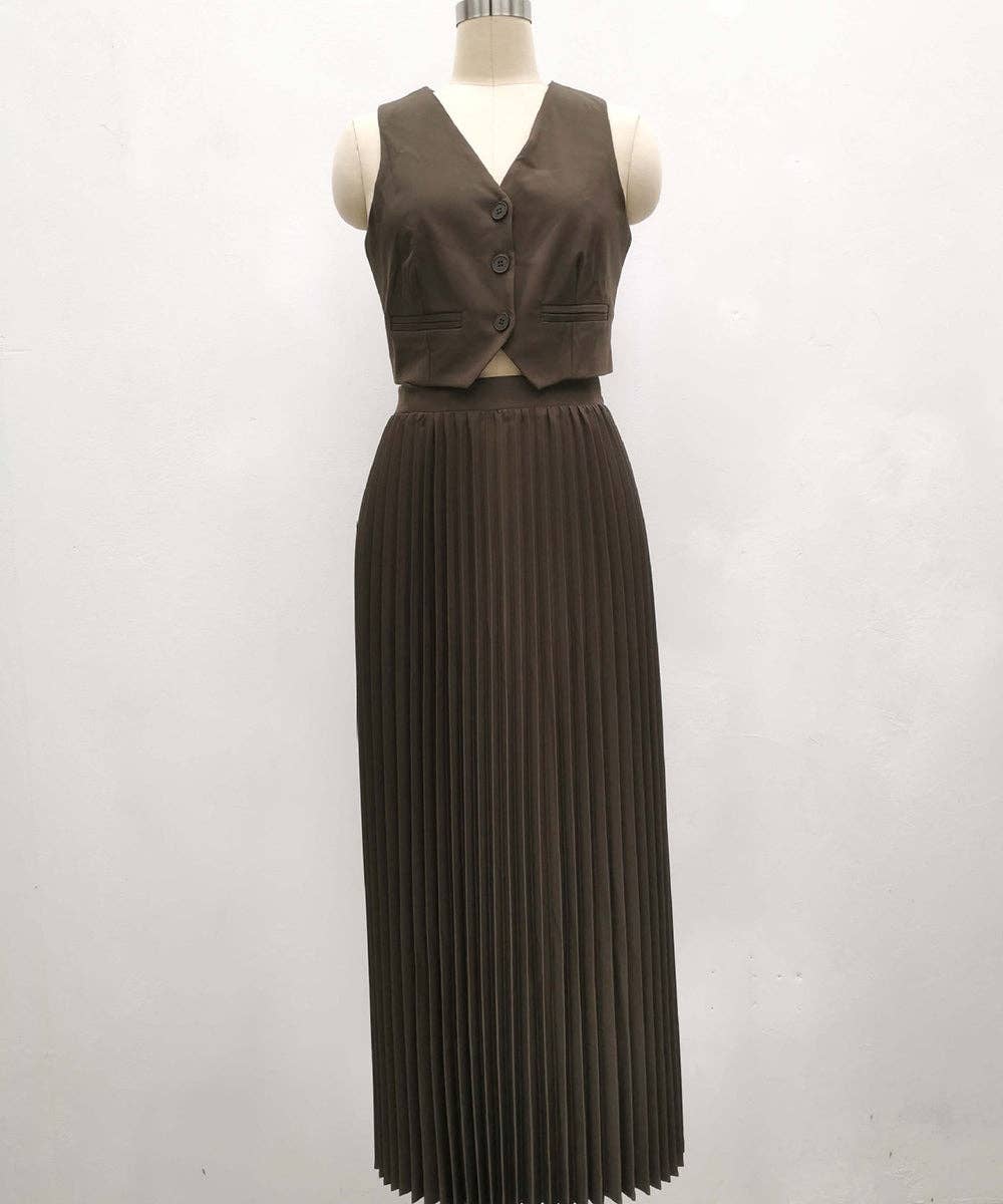 Sleeveless Tank Top Two Piece Set With Pleated Sleeves Women
