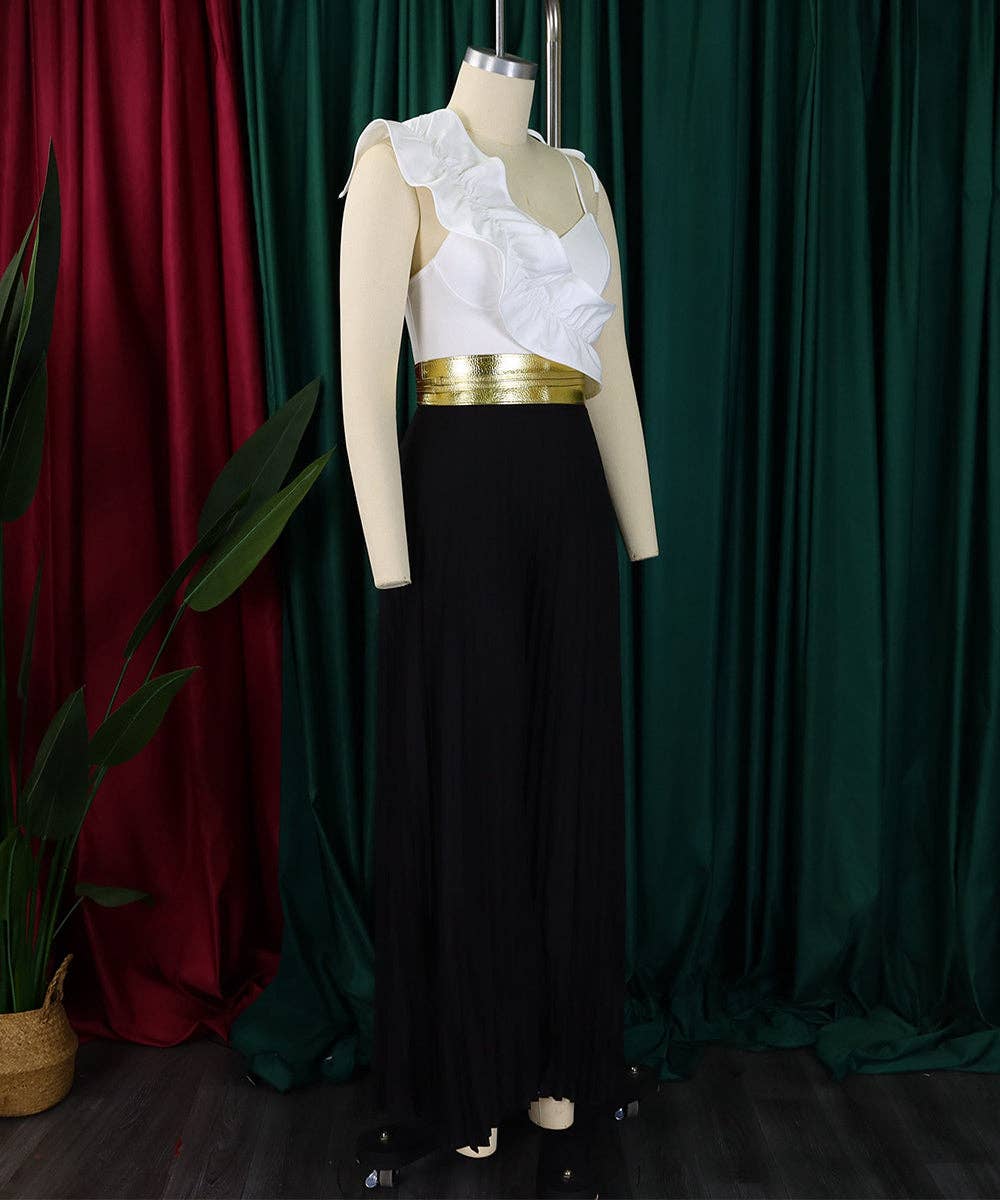 Ruffle Sleeveless Top & Wide-Leg Trouser Set