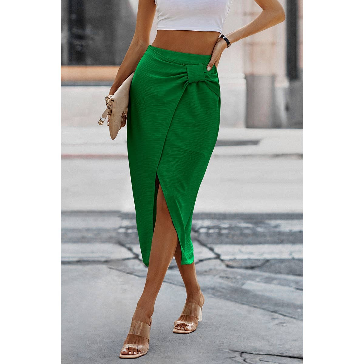 Solid Twist Wrap Assassin Fit Skirt | Polyester Casual Skirt