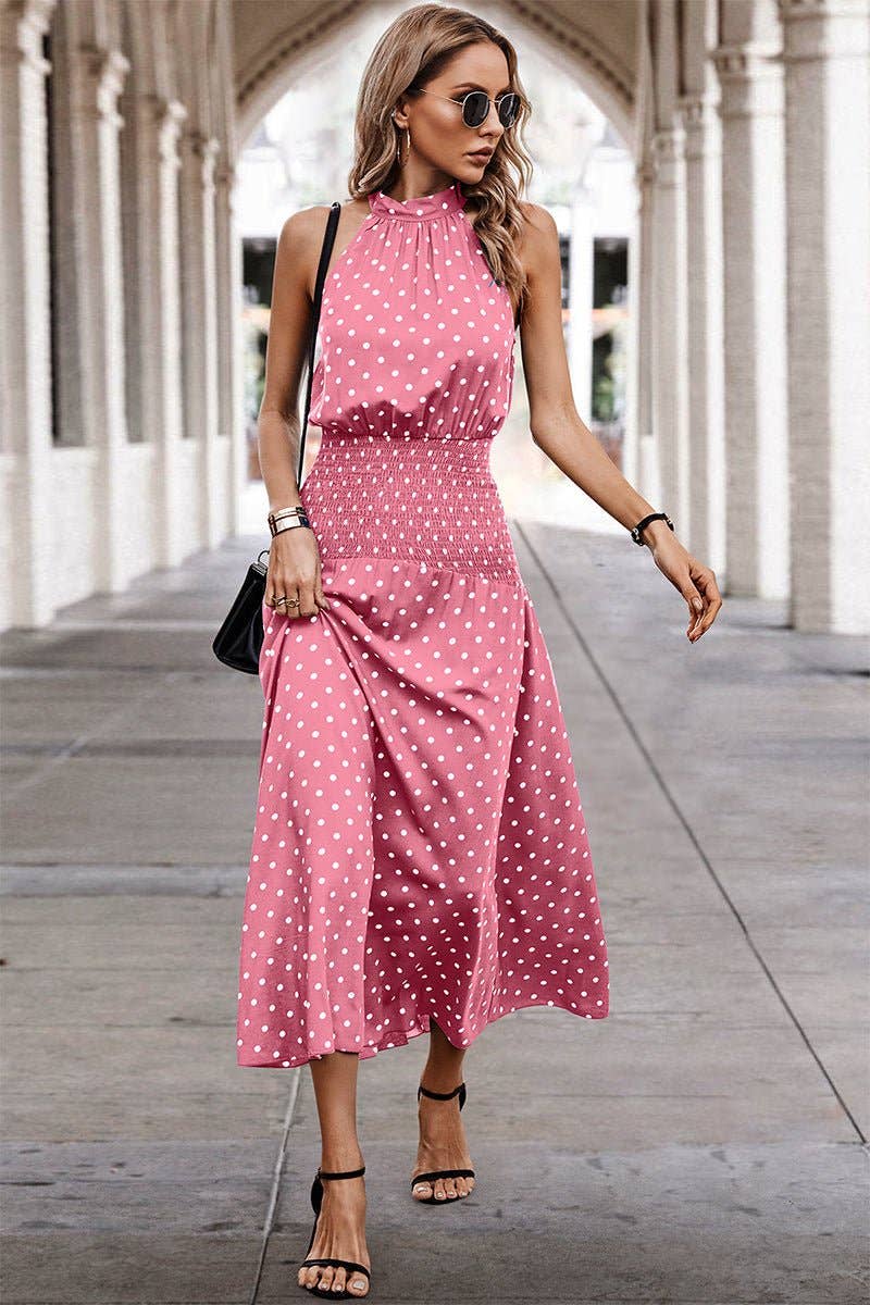 Halter Polka Dot Polka Dot Maxi Dress