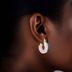 Load image into Gallery viewer, Hoop 14K Gold Marbled Pink Green Earrings Women
