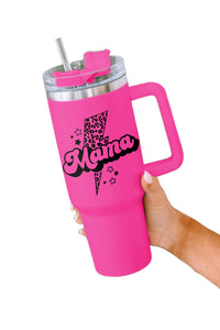 Rose 40oz mama Leopard Lightning Print Portable Tumbler Mug With Handle
