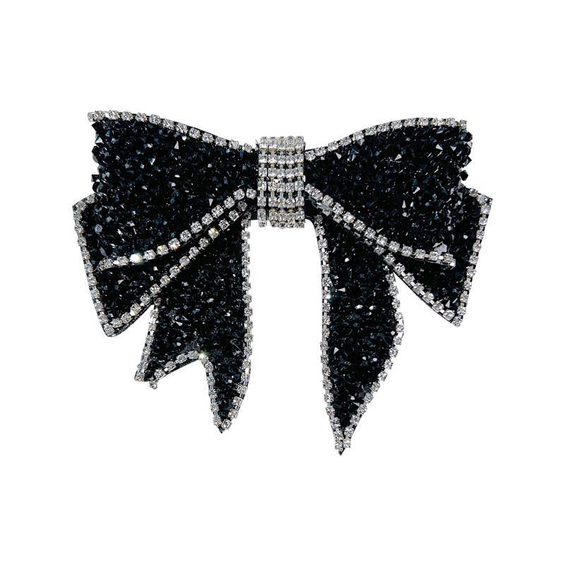 AS2 Vintage Black Crystal Bow Elegance Brooch for Women